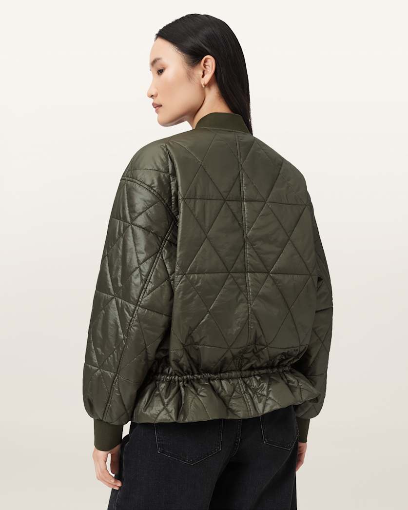 AllSaints Alli Quilted Bomber Jacket Women's Forest Green Women's