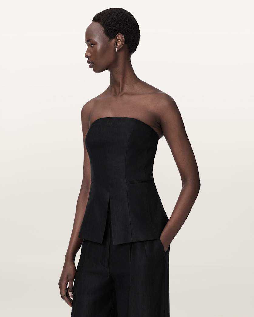 AllSaints Charley Bodycon Fit Linen Blend Bodice Women's Black Women's