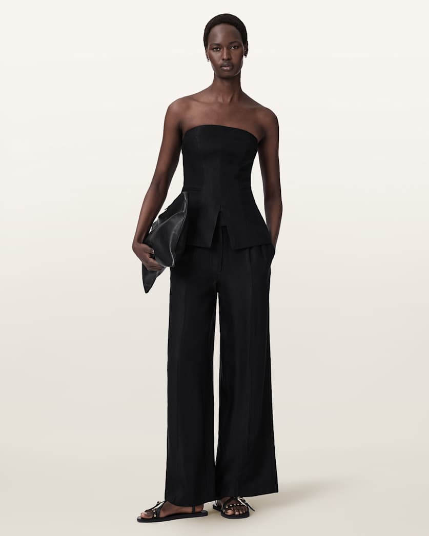 AllSaints Charley Bodycon Fit Linen Blend Bodice Women's Black Women's