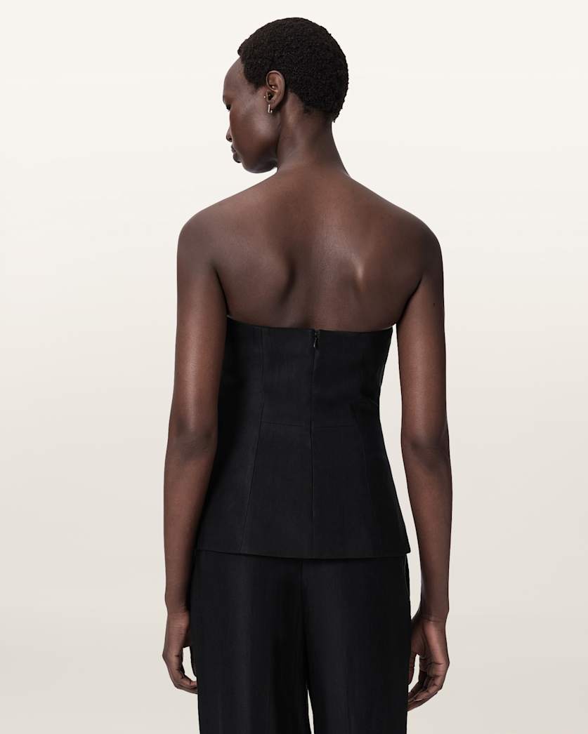 AllSaints Charley Bodycon Fit Linen Blend Bodice Women's Black Women's