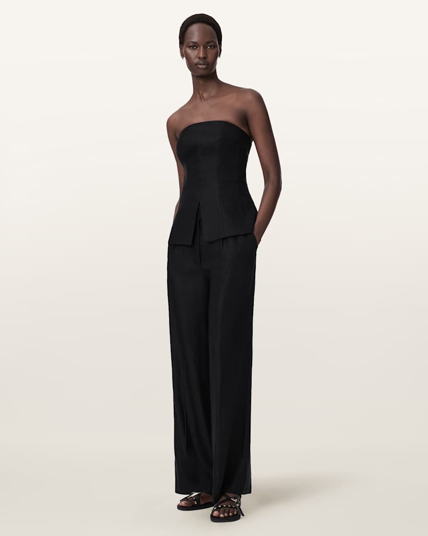 AllSaints Charley Bodycon Fit Linen Blend Bodice Women's Black Women's