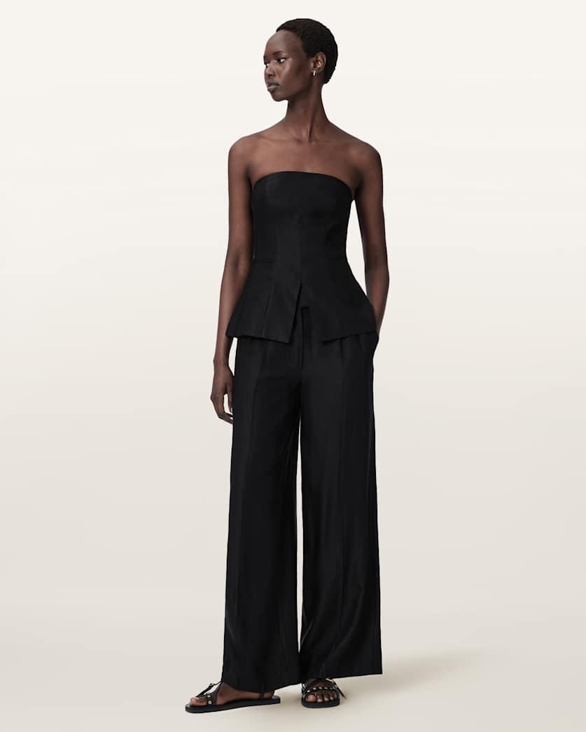 AllSaints Charley Bodycon Fit Linen Blend Bodice Women's Black Women's