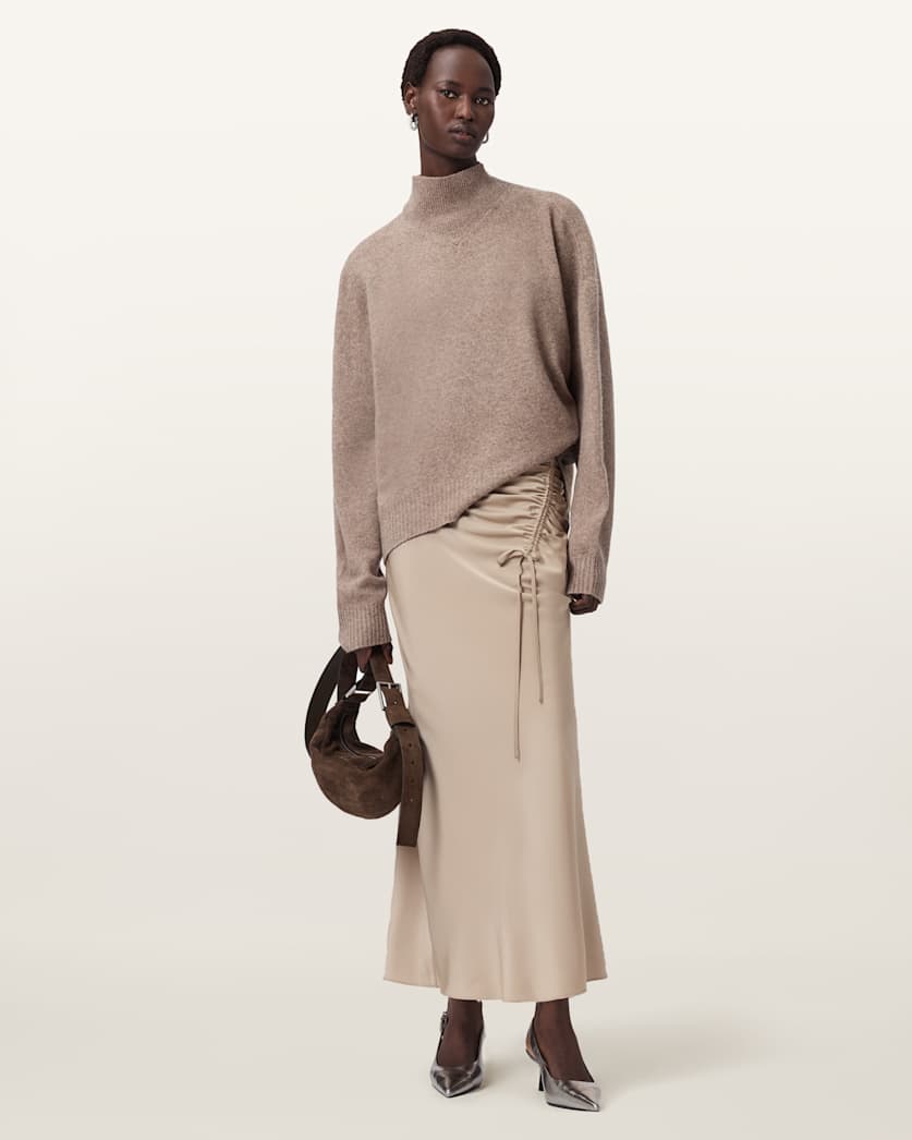 AllSaints Alexia Gathered Maxi Skirt Women's Taupe Grey Women's