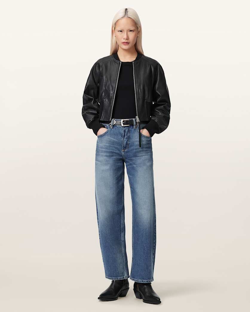 AllSaints Suri Cropped Leather Bomber Jacket Women's Black Women's