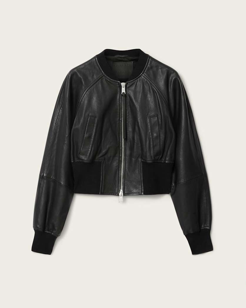 AllSaints Suri Cropped Leather Bomber Jacket Women's Black Women's