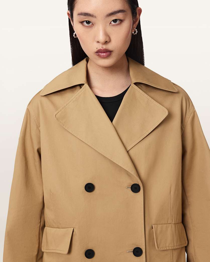 AllSaints Connie Relaxed Fit Double Breasted Trench Coat Women's Pinto Brown Women's