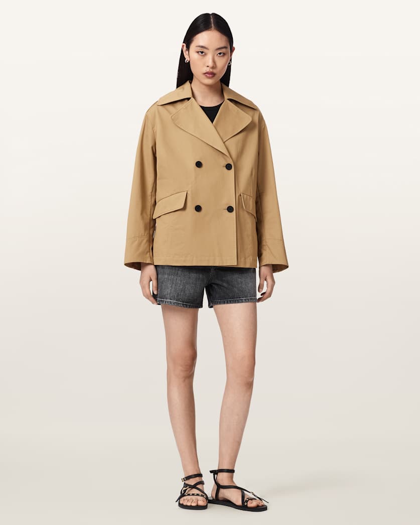 AllSaints Connie Relaxed Fit Double Breasted Trench Coat Women's Pinto Brown Women's