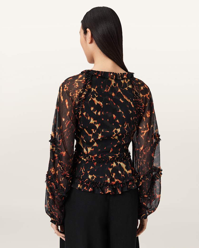 AllSaints Silvie Ruffled Top Women's Pardus Flame Brown Women's