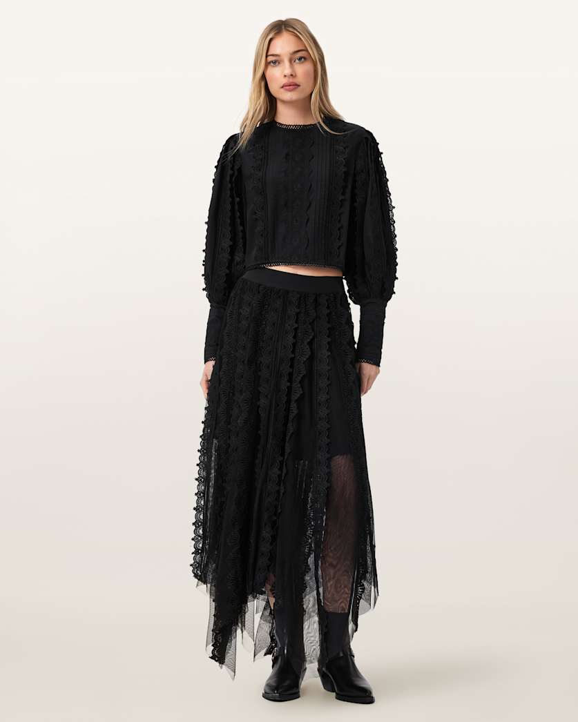 AllSaints Hart Lace Embroidered Top Women's Optic White Women's