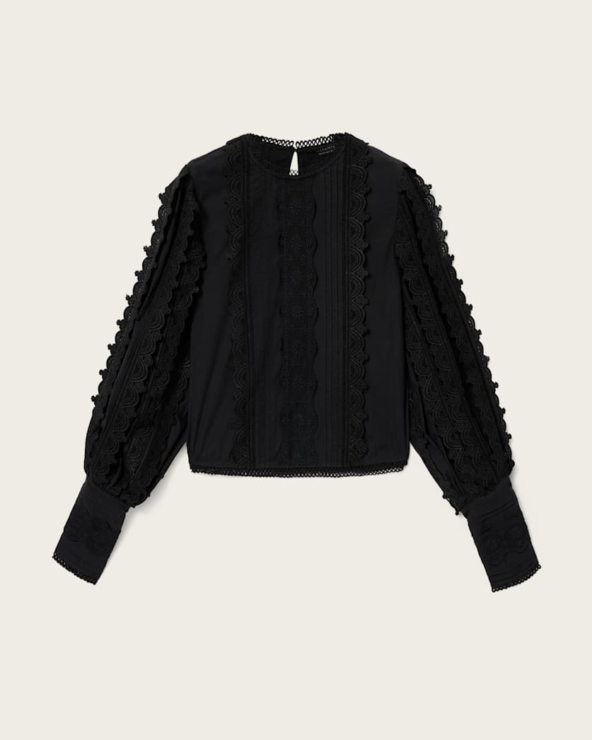AllSaints Hart Lace Embroidered Top Women's Optic White Women's