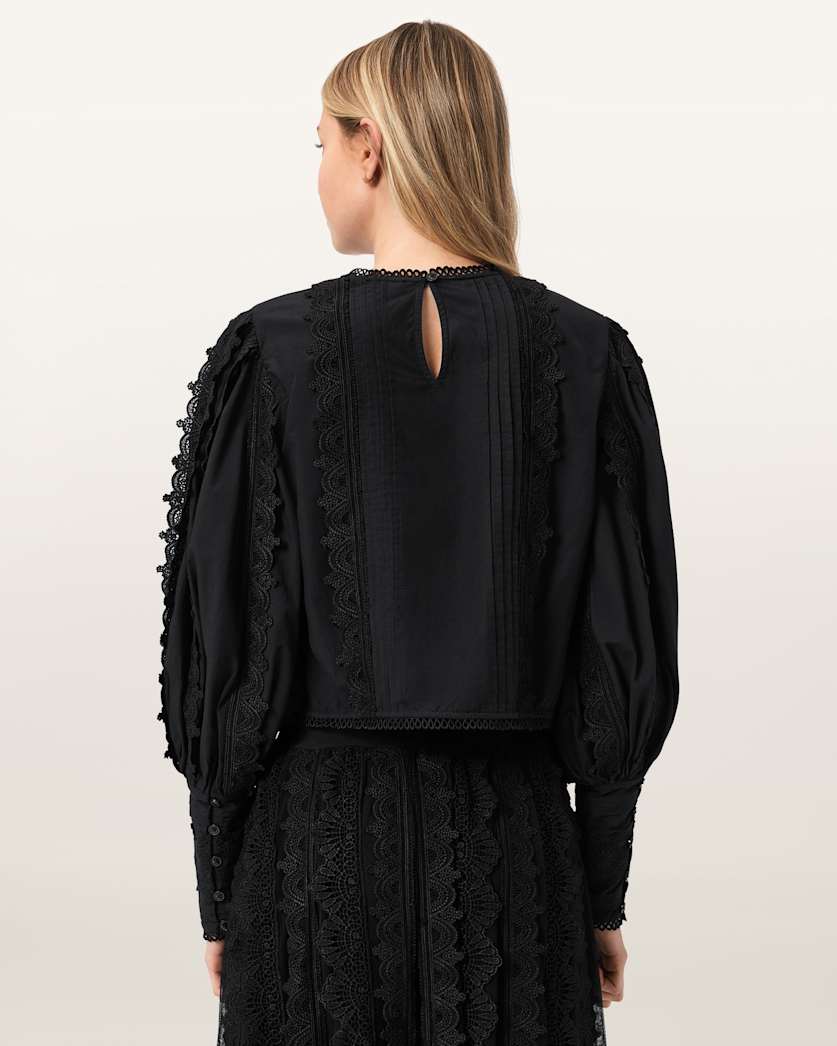 AllSaints Hart Lace Embroidered Top Women's Optic White Women's