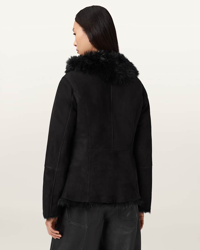 AllSaints Wilton Reversible Shearling Jacket Women's Black Women's