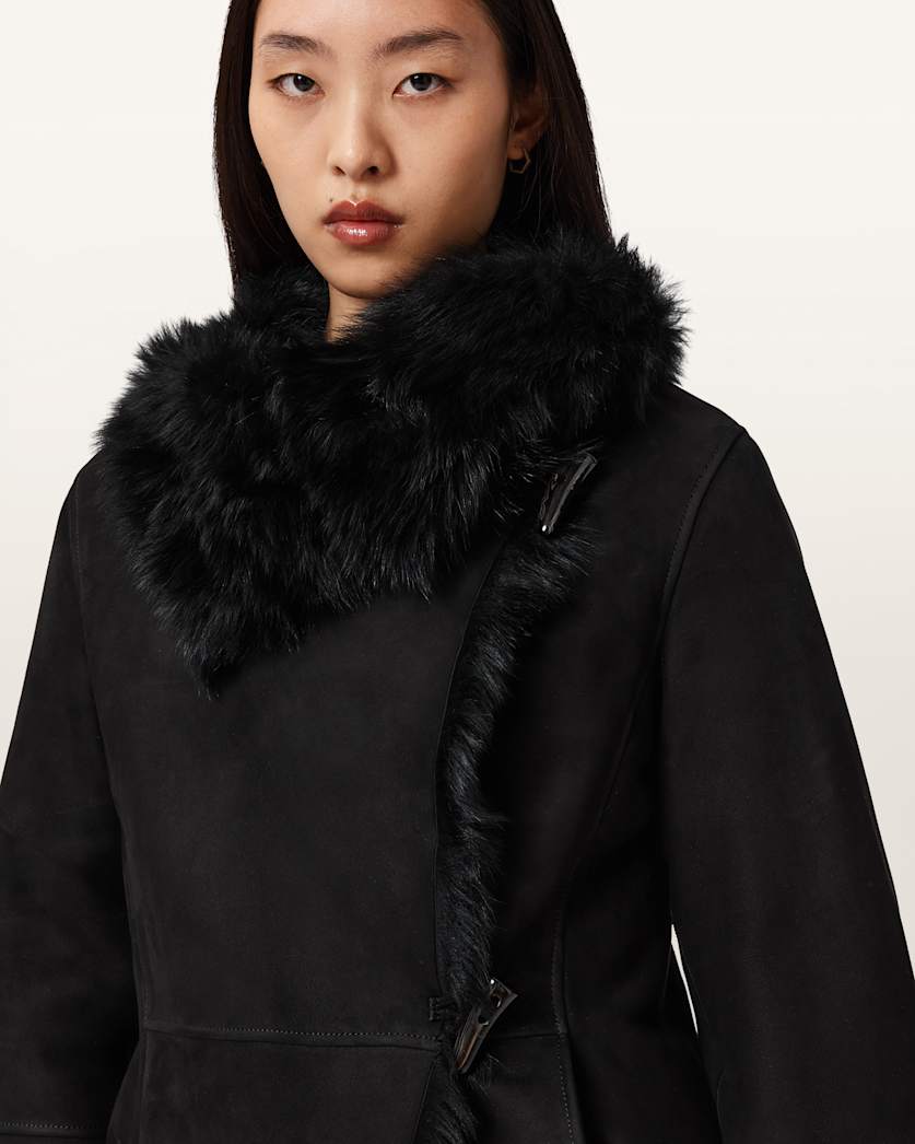 AllSaints Wilton Reversible Shearling Jacket Women's Black Women's