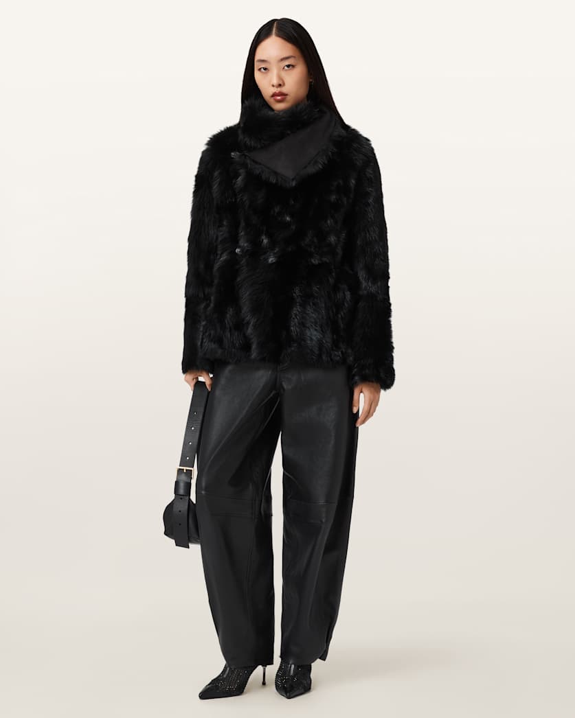 AllSaints Wilton Reversible Shearling Jacket Women's Black Women's