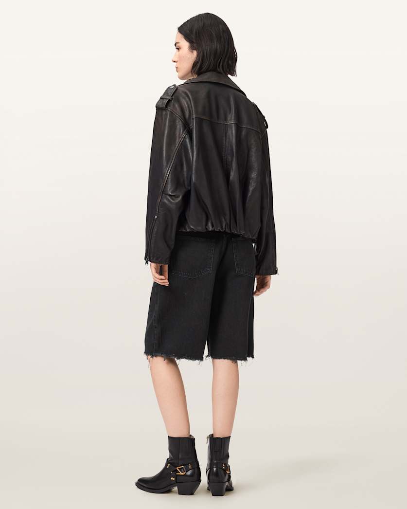 AllSaints Aki Crossover Wide Leg Shorts Women's Washed Black Women's
