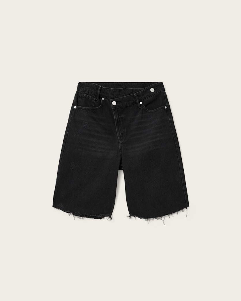 AllSaints Aki Crossover Wide Leg Shorts Women's Washed Black Women's