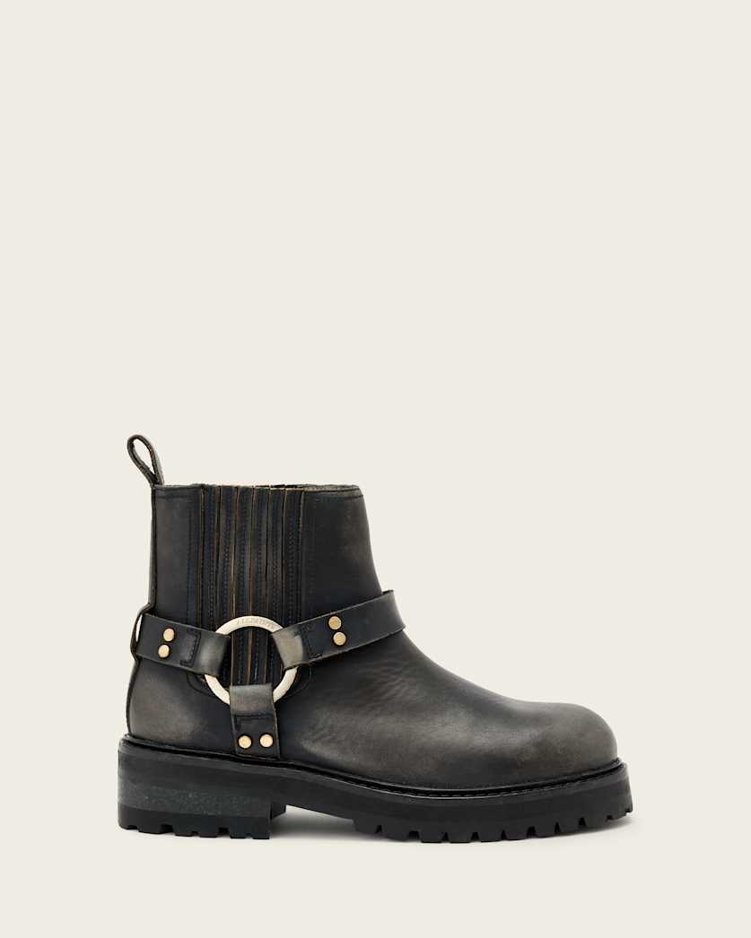 AllSaints Maddie Leather Biker Boots Women's Dark Brown Women's