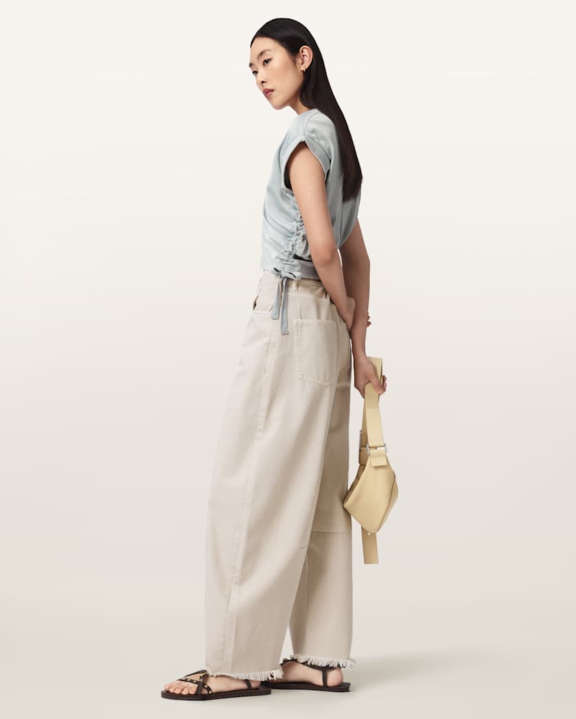 AllSaints Mira Cropped Satin Drawcord T Shirt Women's Rust Brown Women's