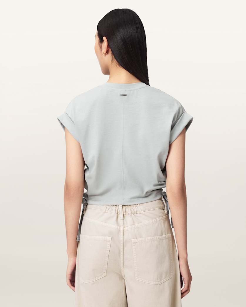 AllSaints Mira Cropped Satin Drawcord T Shirt Women's Rust Brown Women's