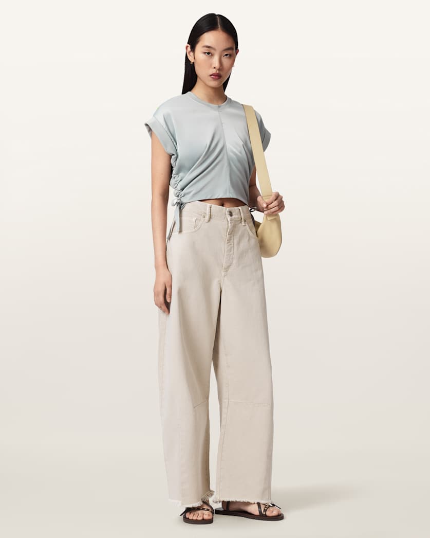 AllSaints Mira Cropped Satin Drawcord T Shirt Women's Rust Brown Women's