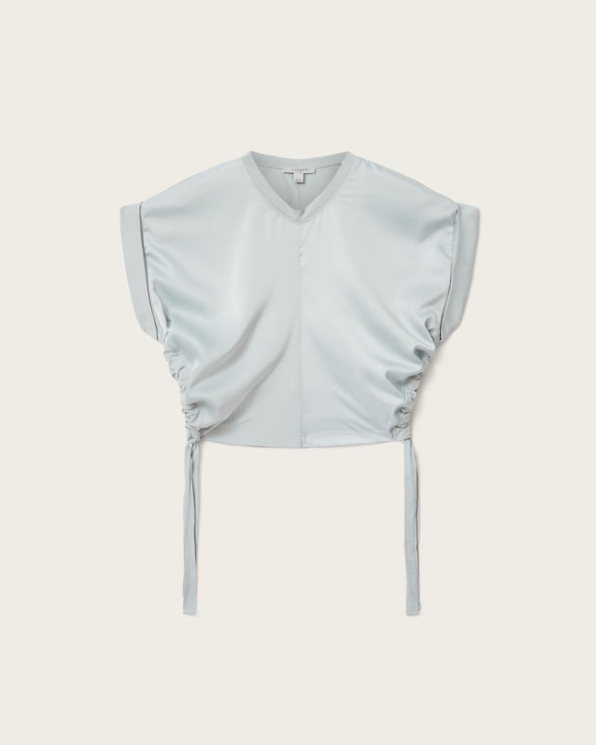 AllSaints Mira Cropped Satin Drawcord T Shirt Women's Rust Brown Women's