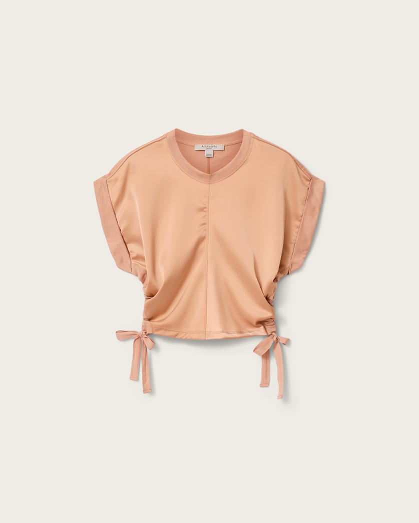 AllSaints Mira Cropped Satin Drawcord T Shirt Women's Rust Brown Women's