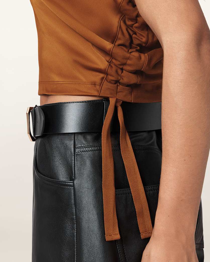 AllSaints Mira Cropped Satin Drawcord T Shirt Women's Rust Brown Women's