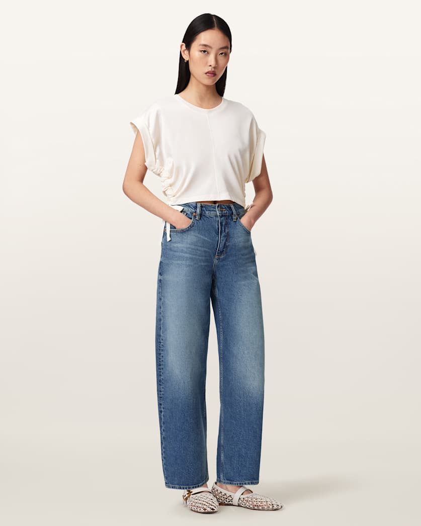 AllSaints Mira Cropped Satin Drawcord T Shirt Women's Rust Brown Women's