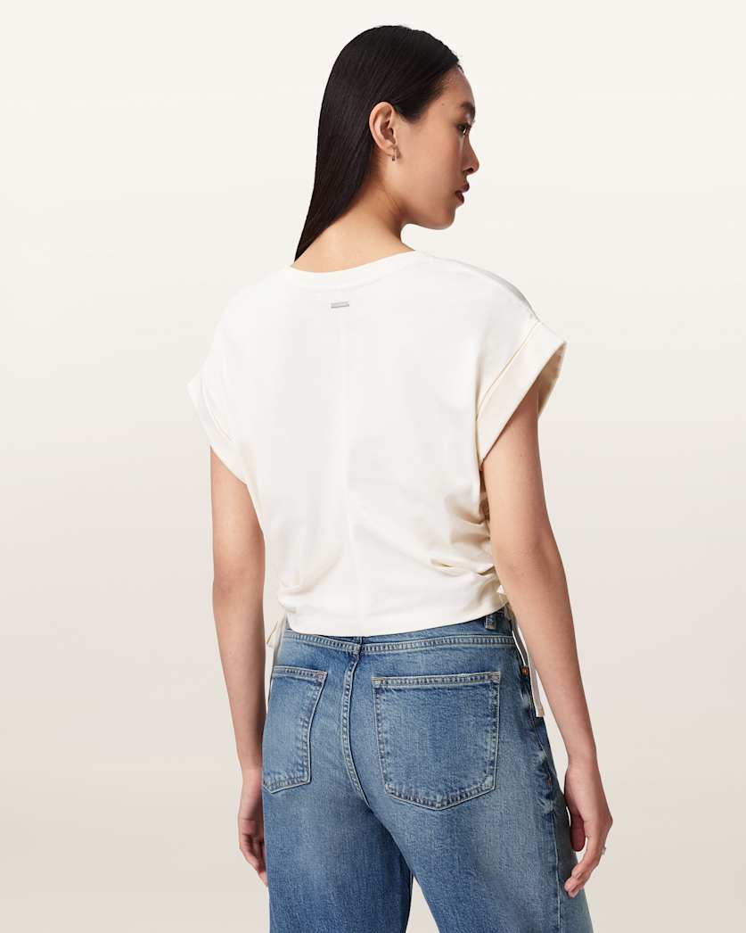 AllSaints Mira Cropped Satin Drawcord T Shirt Women's Rust Brown Women's