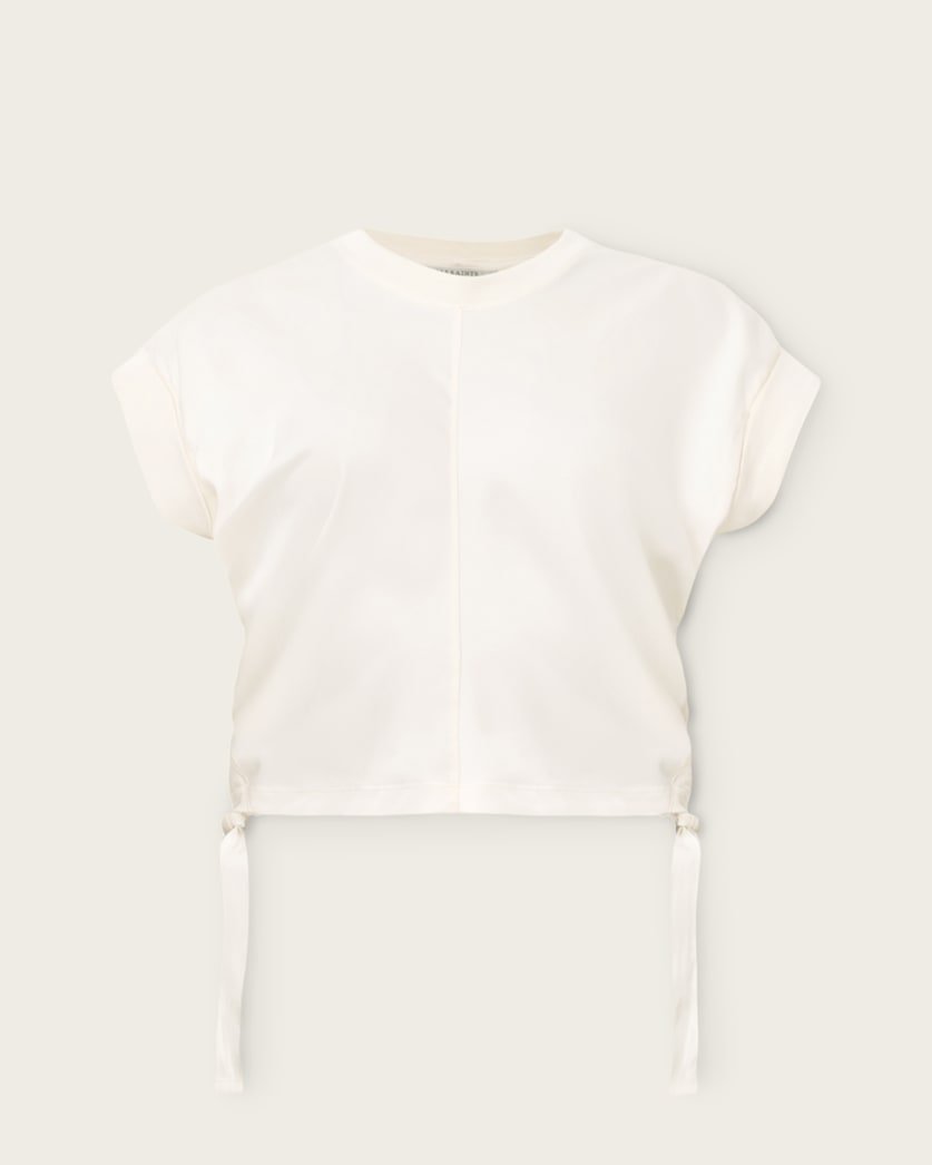 AllSaints Mira Cropped Satin Drawcord T Shirt Women's Rust Brown Women's