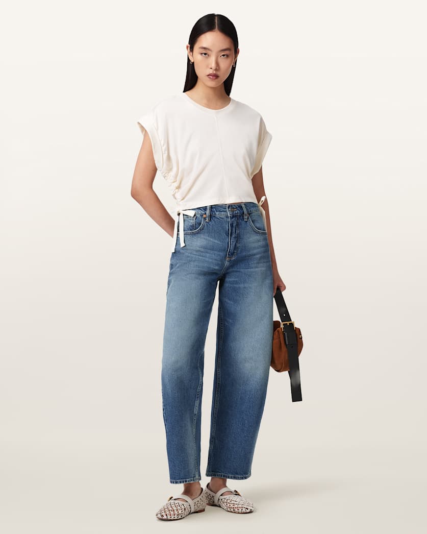AllSaints Mira Cropped Satin Drawcord T Shirt Women's Rust Brown Women's