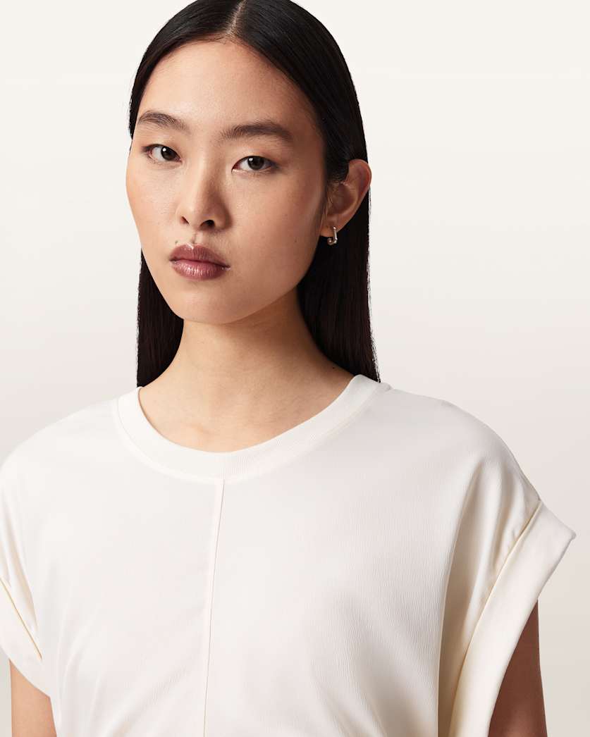 AllSaints Mira Cropped Satin Drawcord T Shirt Women's Rust Brown Women's