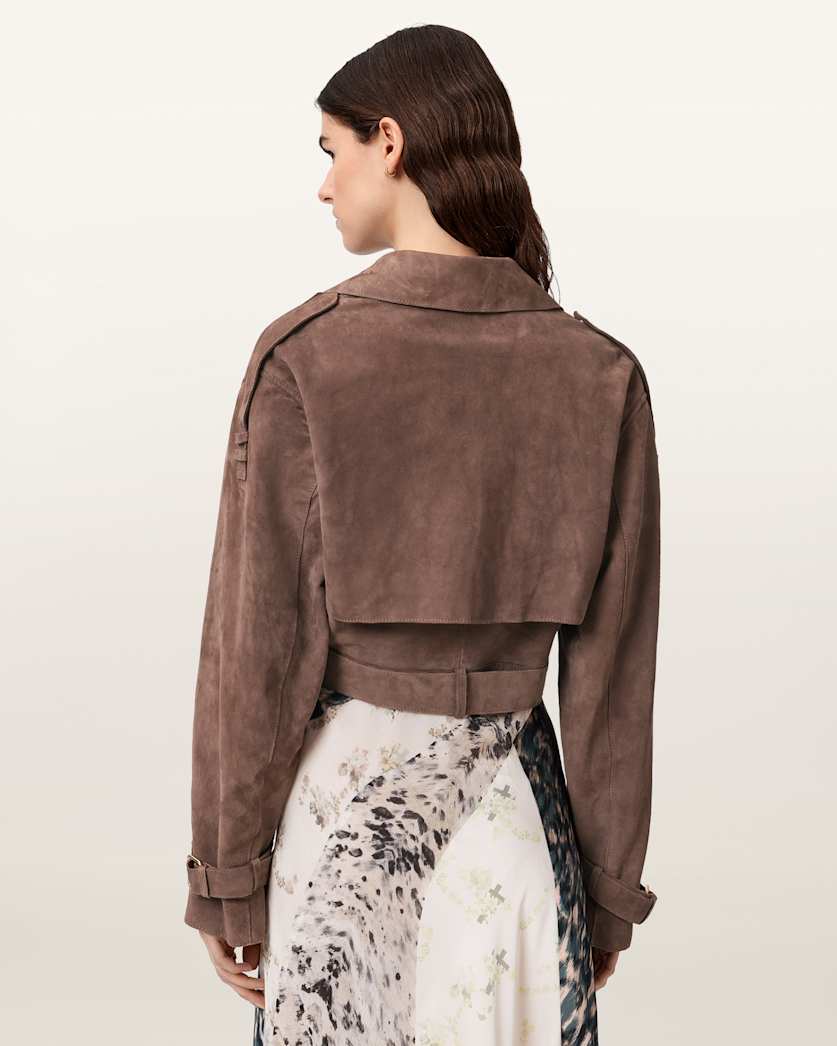 AllSaints Ophelia Cropped Suede Jacket Women's Mole Brown Women's