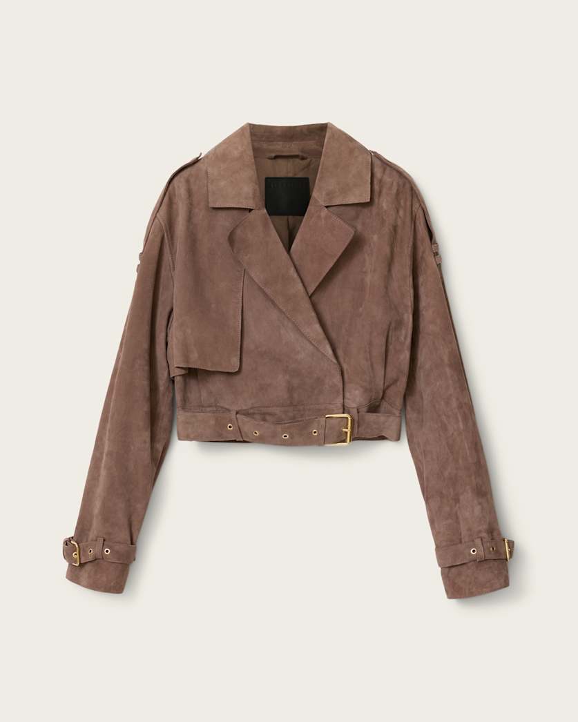 AllSaints Ophelia Cropped Suede Jacket Women's Mole Brown Women's
