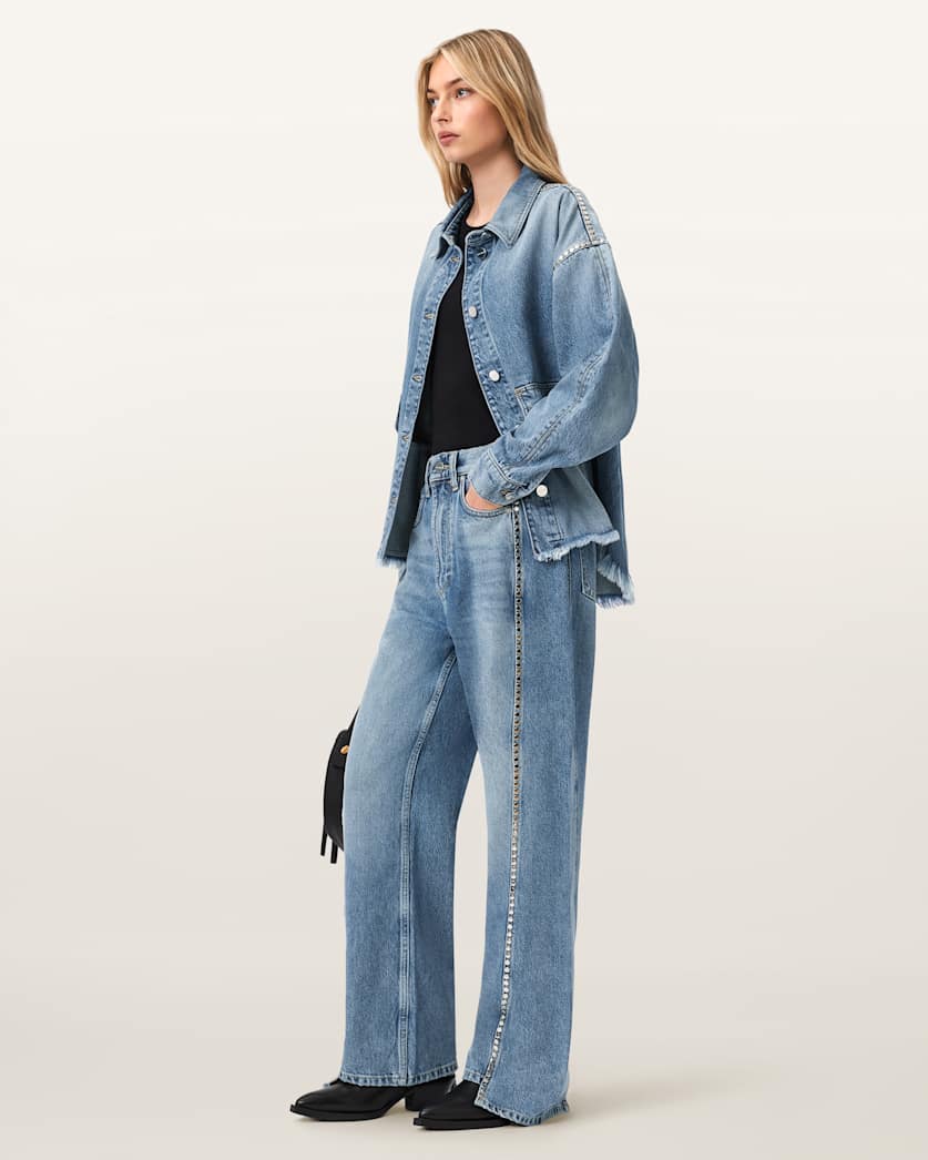 AllSaints Frankie Loose Fit Stud Denim Jeans Women's Vintage Indigo Women's