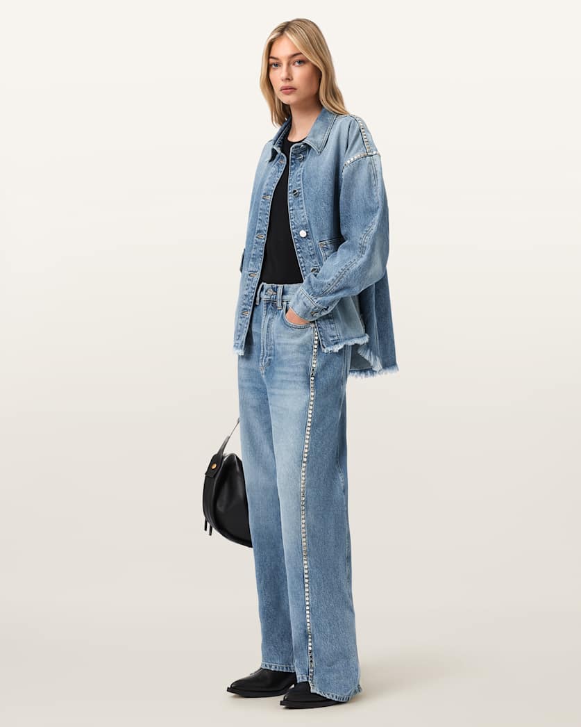 AllSaints Frankie Loose Fit Stud Denim Jeans Women's Vintage Indigo Women's