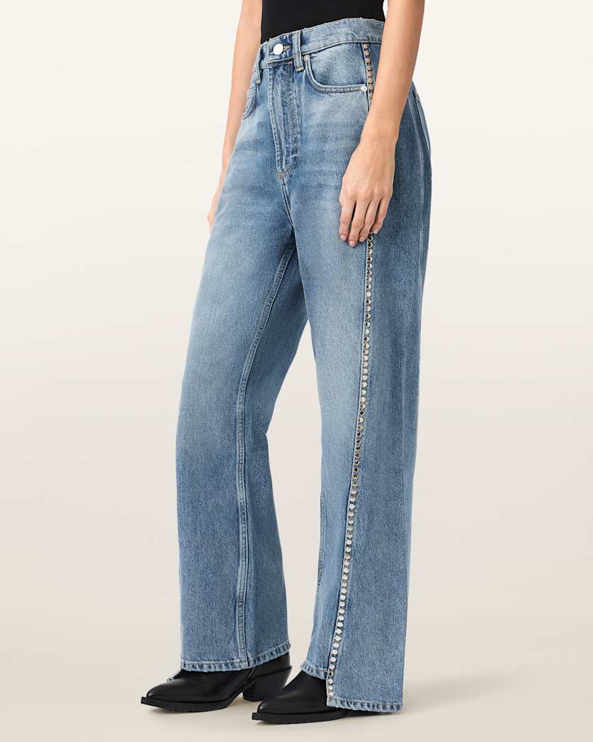 AllSaints Frankie Loose Fit Stud Denim Jeans Women's Vintage Indigo Women's