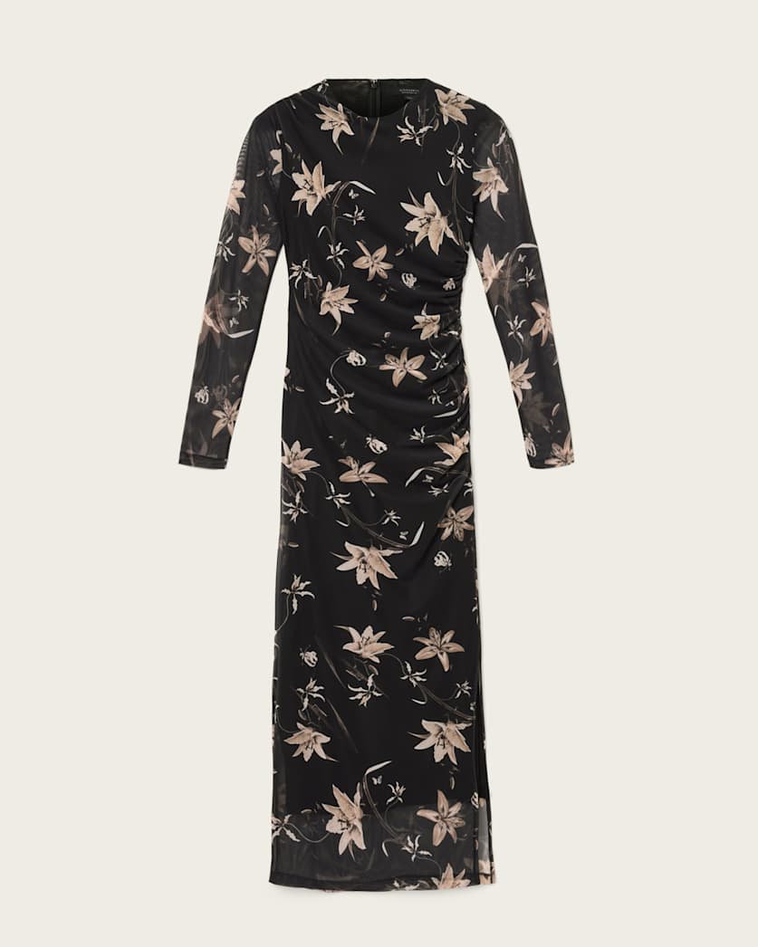 AllSaints Caia Mesh Maxi Dress Women's Petra Sepia Brown Women's