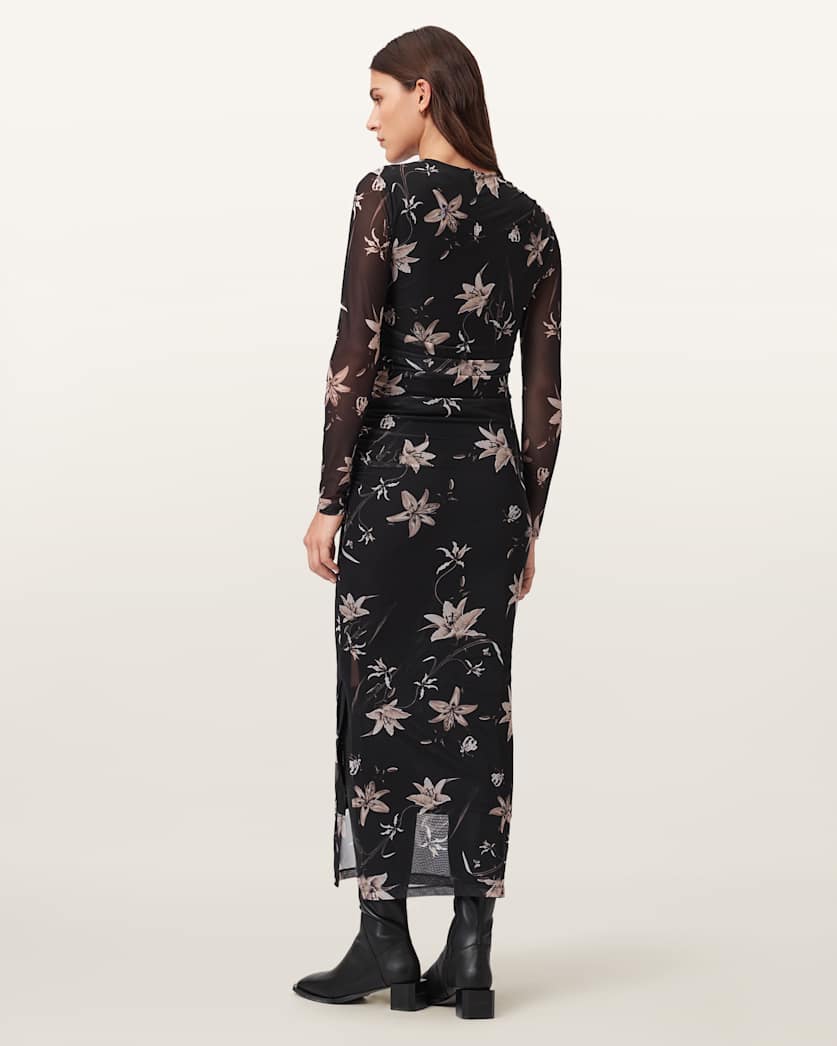 AllSaints Caia Mesh Maxi Dress Women's Petra Sepia Brown Women's