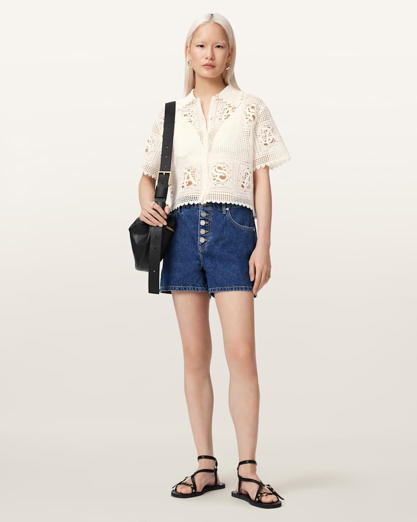 AllSaints Kyra Crochet Cropped Polo Women's Chalk White Women's