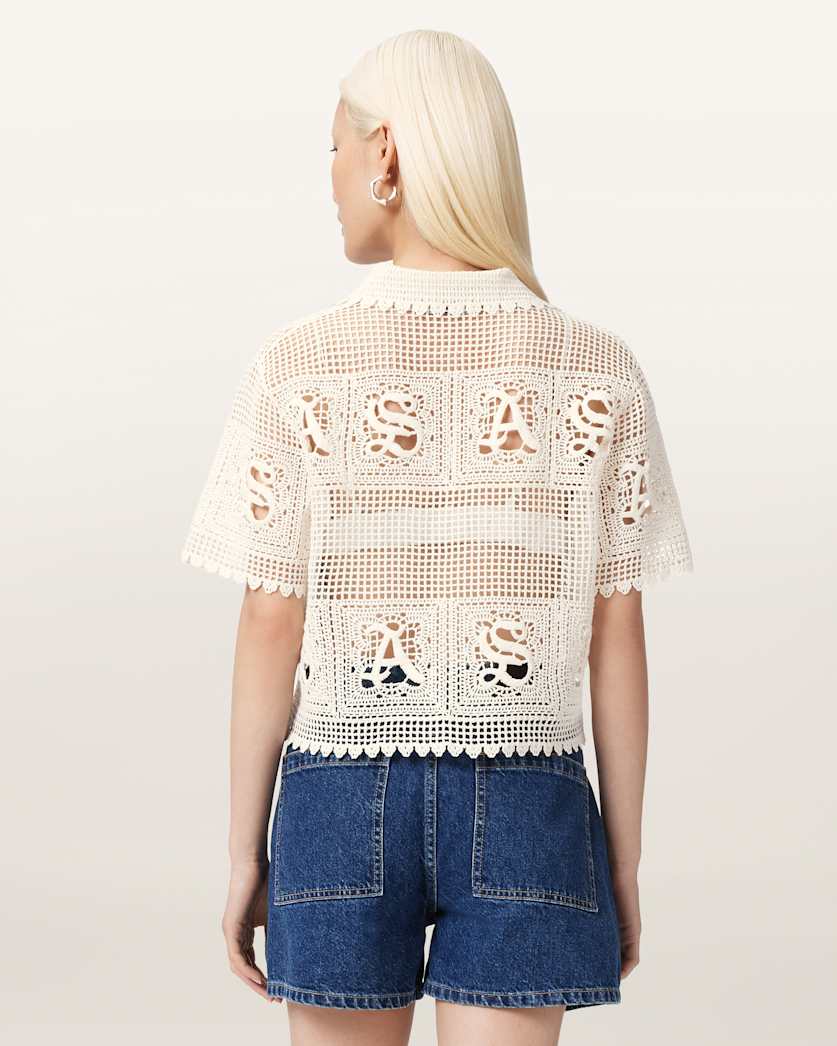 AllSaints Kyra Crochet Cropped Polo Women's Chalk White Women's