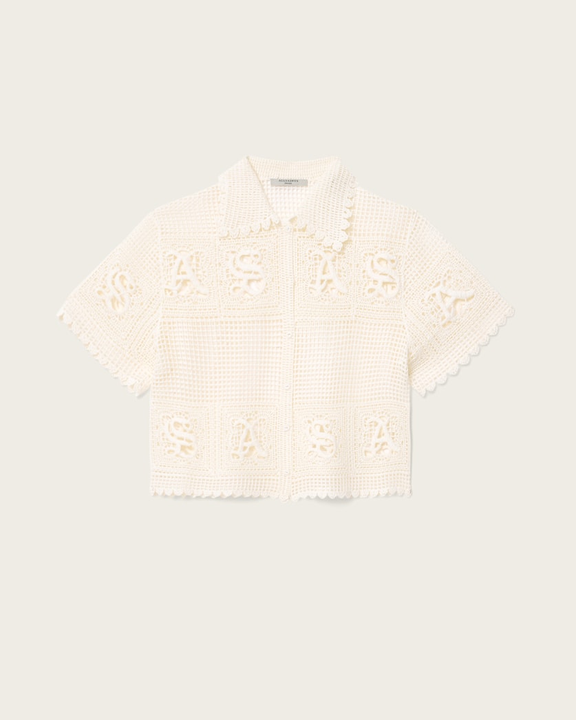 AllSaints Kyra Crochet Cropped Polo Women's Chalk White Women's