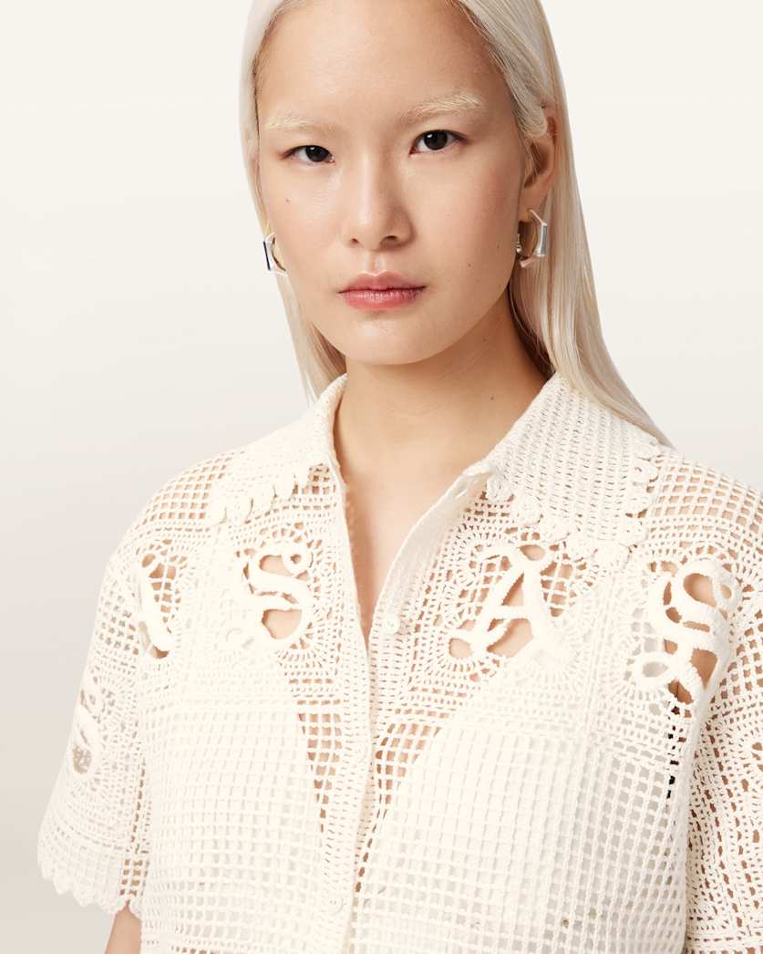 AllSaints Kyra Crochet Cropped Polo Women's Chalk White Women's