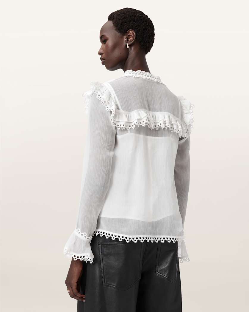 AllSaints Ciara Sheer Lace Shirt Women's Vintage White Women's