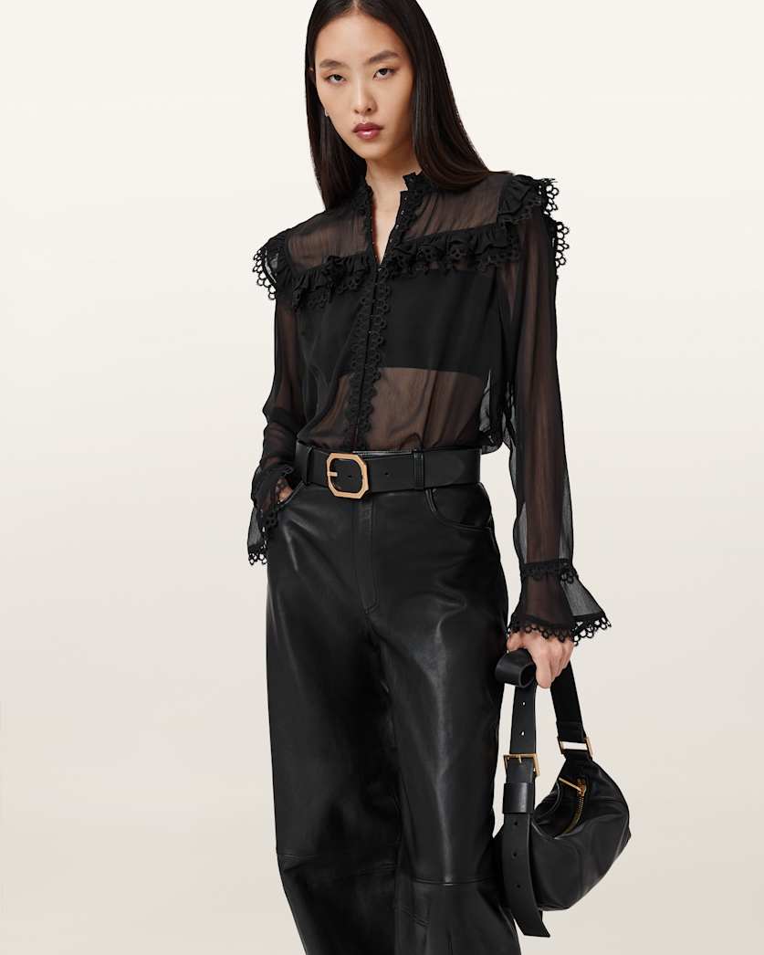 AllSaints Ciara Sheer Lace Shirt Women's Vintage White Women's