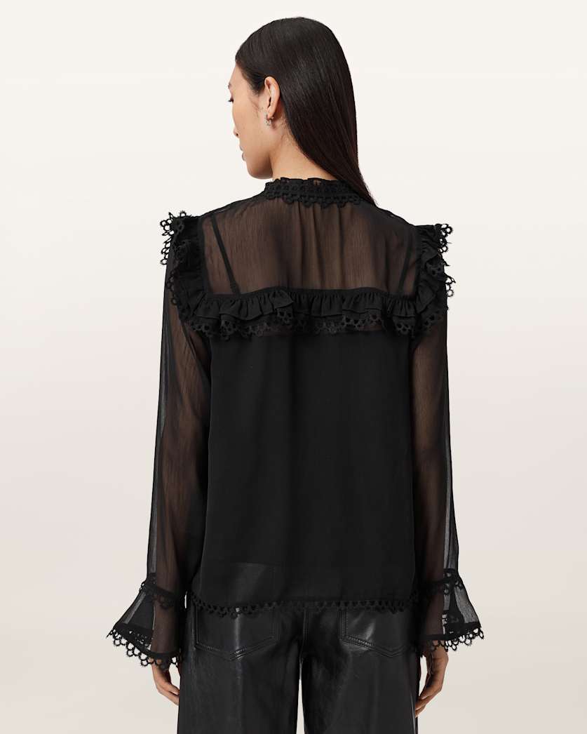 AllSaints Ciara Sheer Lace Shirt Women's Vintage White Women's