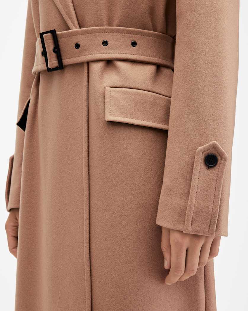 AllSaints Augusta Cashmere Wool Blend Coat Women's Camel Brown Women's