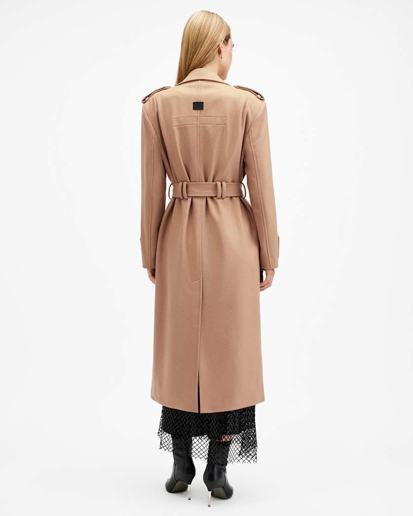 AllSaints Augusta Cashmere Wool Blend Coat Women's Camel Brown Women's