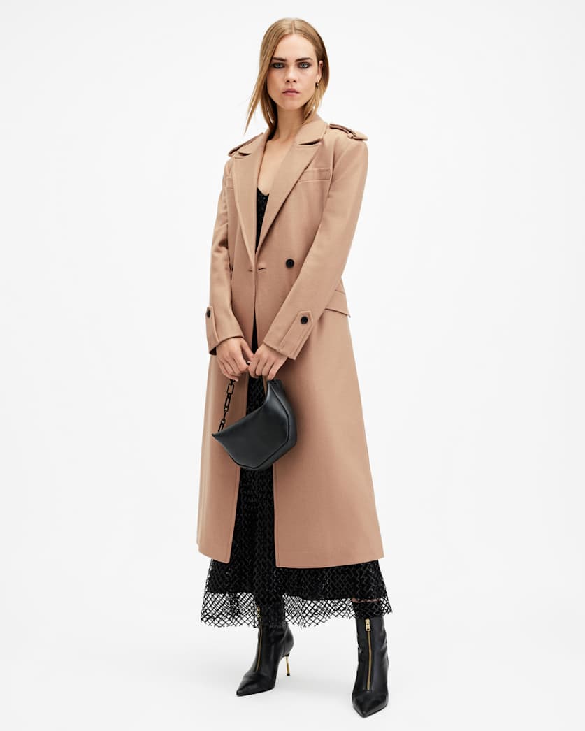 AllSaints Augusta Cashmere Wool Blend Coat Women's Camel Brown Women's