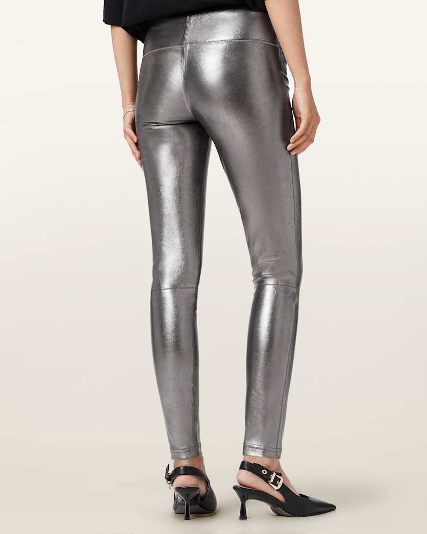 AllSaints Cora High Rise Leather Leggings Women's Gunmetal Women's